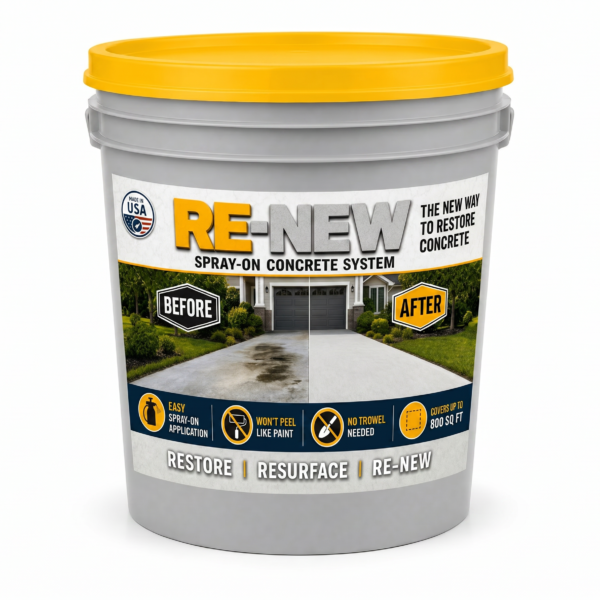 Re-New Concrete Re-Surfacer 800 sq ft DIY concrete restoration kit in 5-gallon bucket
