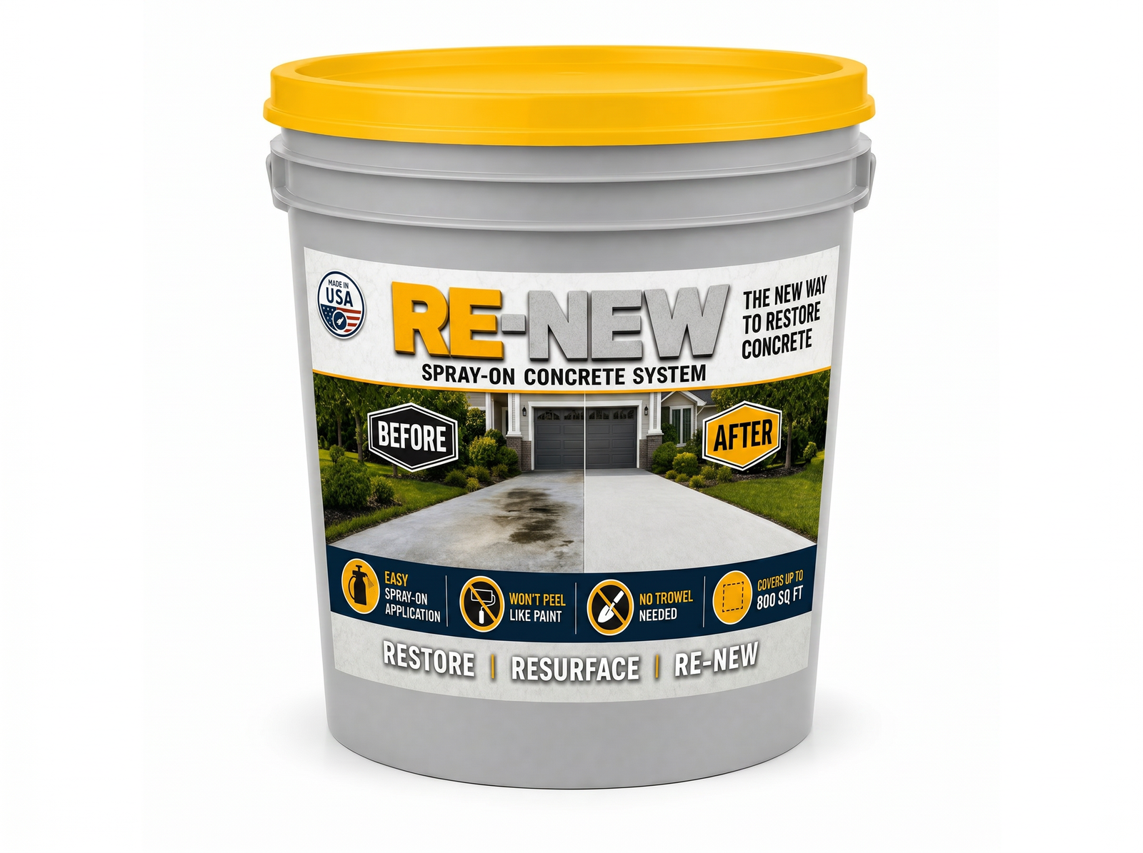 Re-New Concrete Re-Surfacer 800 sq ft DIY concrete restoration kit in 5-gallon bucket